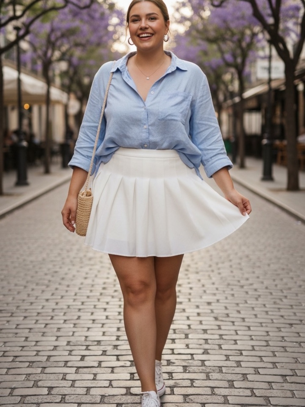 SHEIN CURVES White Pleated High Rise Short Skirt 1XL